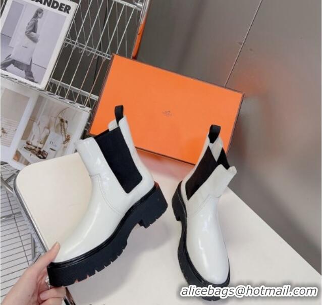 Pretty Style Hermes Harrow Ankle Boots 6.5cm in Calfskin White/Black 821117