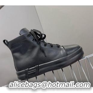 Discount Hermes Happy High-top Sneakers in Calfskin Black 901123