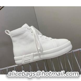 Stylish Hermes Happy High-top Sneakers in Calfskin White 901125