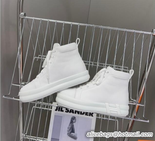 Stylish Hermes Happy High-top Sneakers in Calfskin White 901125