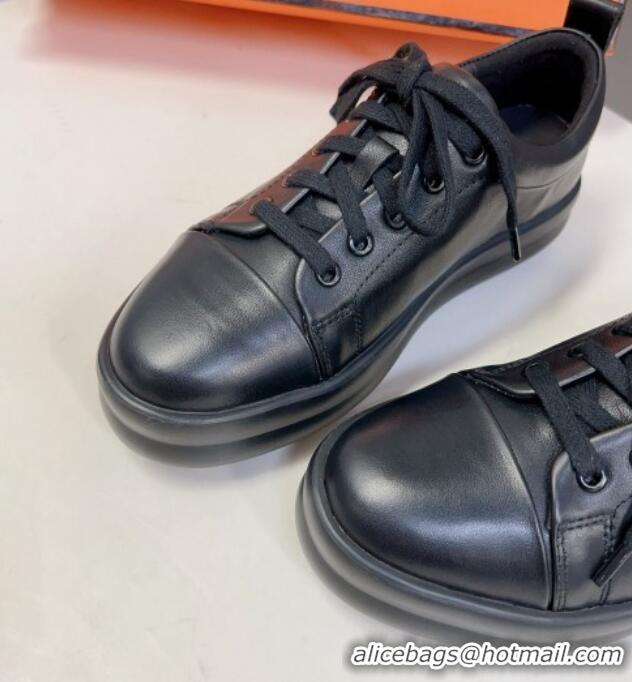 Stylish Hermes Happy Low-top Sneakers in Calfskin Black 901124