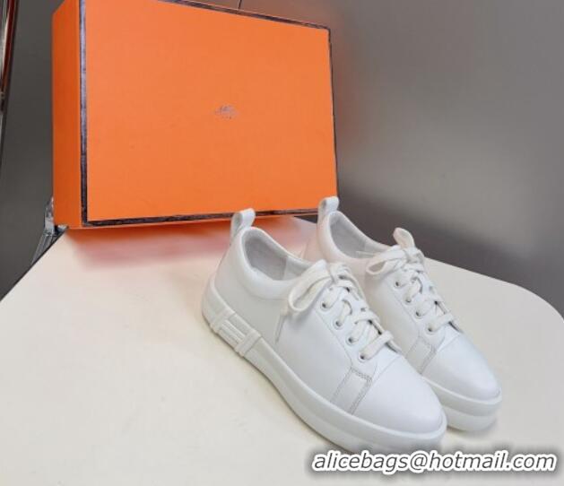 Good Product Hermes Happy Low-top Sneakers in Calfskin White 901126