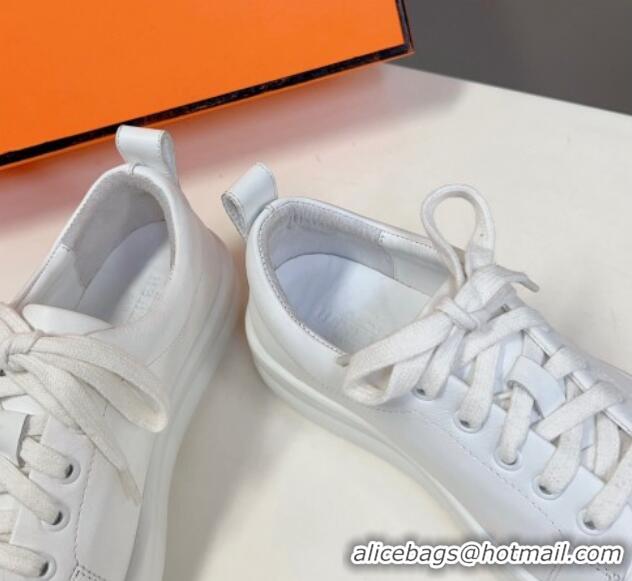 Good Product Hermes Happy Low-top Sneakers in Calfskin White 901126