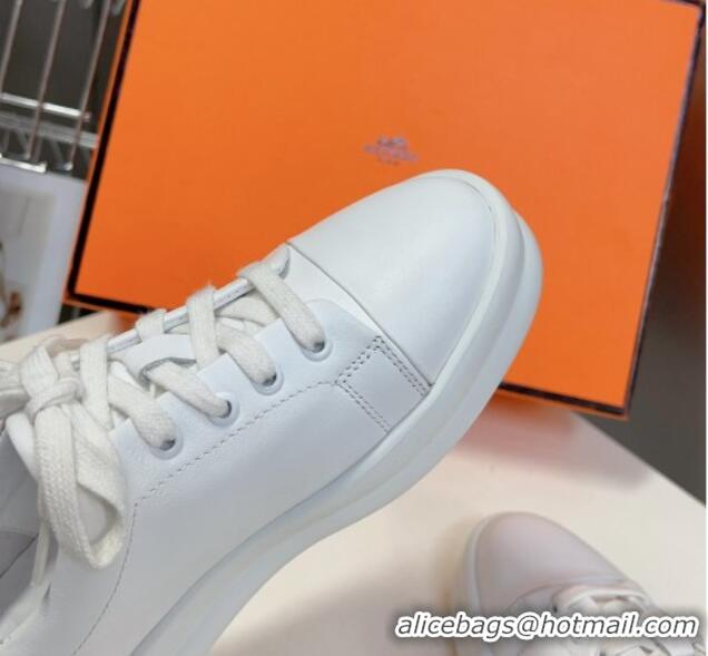 Good Product Hermes Happy Low-top Sneakers in Calfskin White 901126