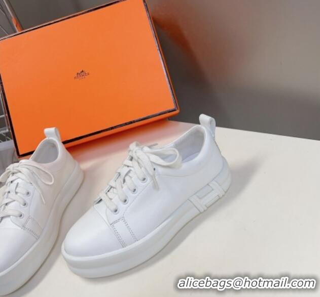 Good Product Hermes Happy Low-top Sneakers in Calfskin White 901126