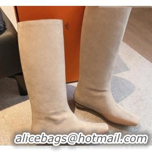 Sumptuous Hermes Last Suede High Boots Beige 918001