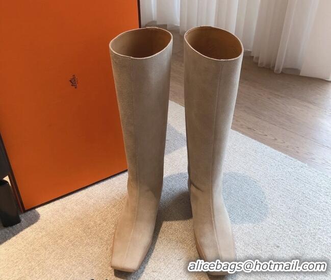 Sumptuous Hermes Last Suede High Boots Beige 918001