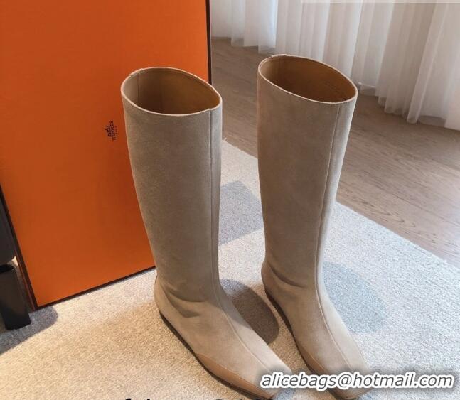 Sumptuous Hermes Last Suede High Boots Beige 918001