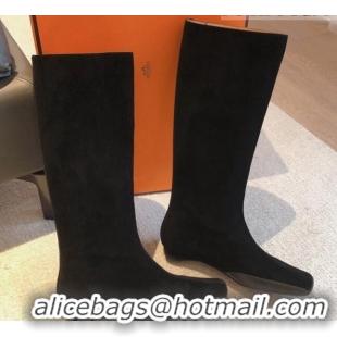 Charming Hermes Last Suede High Boots All Black 918002