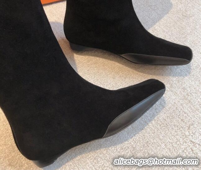 Charming Hermes Last Suede High Boots All Black 918002