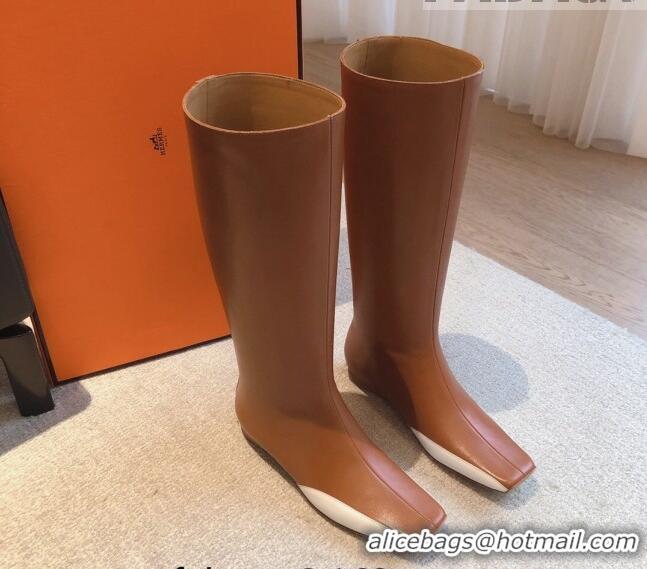 Shop Cheap Hermes Last Leather High Boots Brown 918004