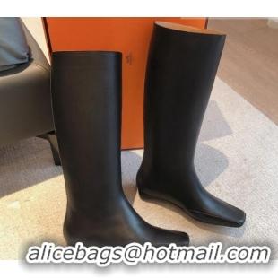 Crafted Hermes Last Leather High Boots Black 918005