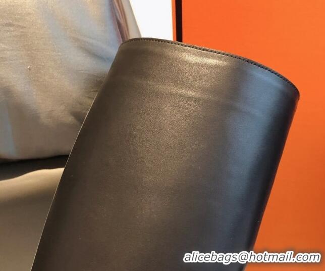 Crafted Hermes Last Leather High Boots Black 918005