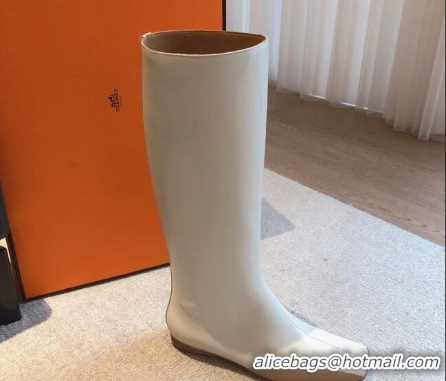 Classic Hot Hermes Last Leather High Boots White 918006