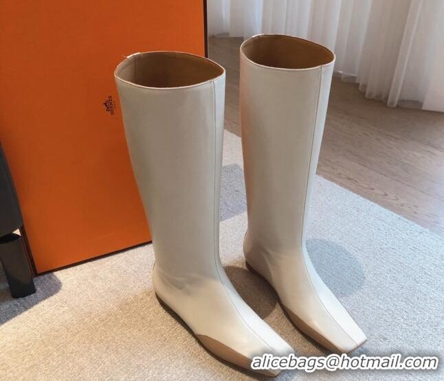 Classic Hot Hermes Last Leather High Boots White 918006