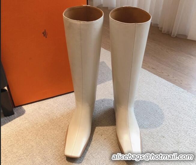 Classic Hot Hermes Last Leather High Boots White 918006