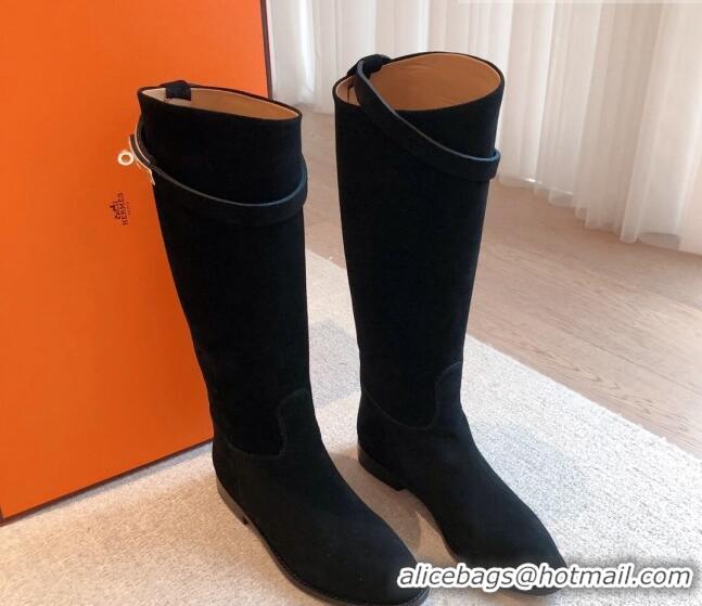 Trendy Design Hermes Jumping Suede High Boots Black 918008