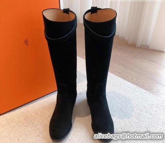 Trendy Design Hermes Jumping Suede High Boots Black 918008