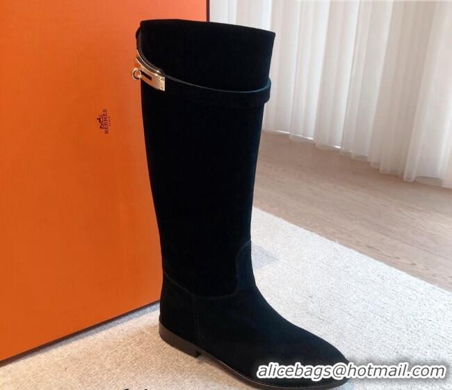 Trendy Design Hermes Jumping Suede High Boots Black 918008