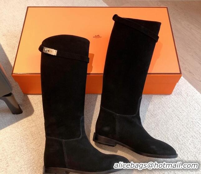 Trendy Design Hermes Jumping Suede High Boots Black 918008