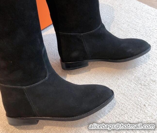 Trendy Design Hermes Jumping Suede High Boots Black 918008