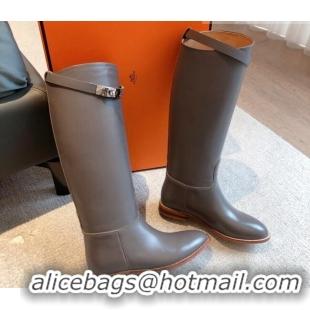 Best Grade Hermes Jumping Leahter High Boots Grey 918009