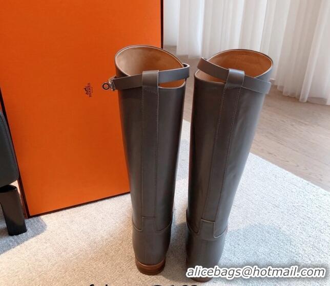 Best Grade Hermes Jumping Leahter High Boots Grey 918009