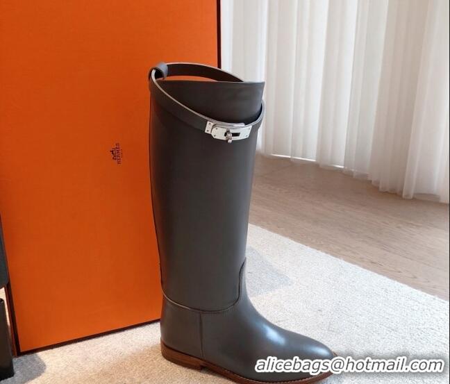 Best Grade Hermes Jumping Leahter High Boots Grey 918009