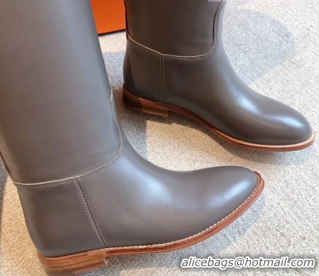 Best Grade Hermes Jumping Leahter High Boots Grey 918009