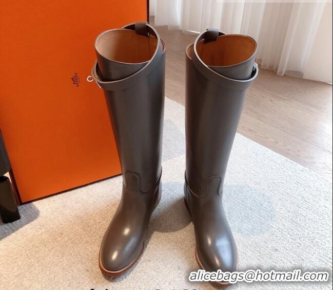 Best Grade Hermes Jumping Leahter High Boots Grey 918009