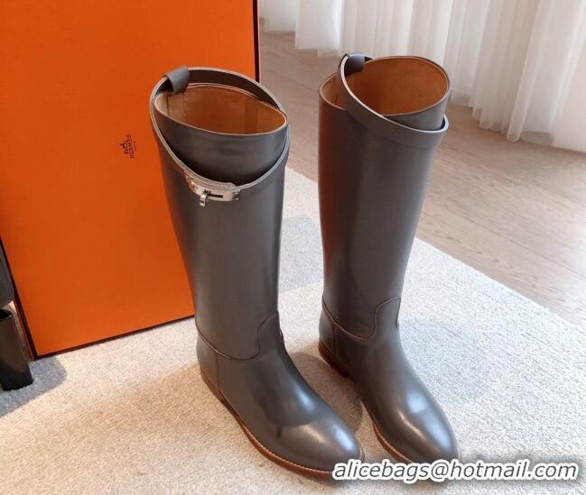 Best Grade Hermes Jumping Leahter High Boots Grey 918009