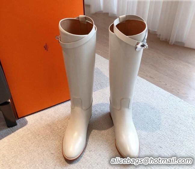 Generous Hermes Jumping Leather High Boots White 918010