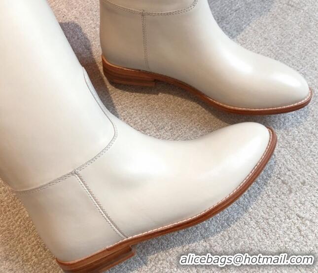 Generous Hermes Jumping Leather High Boots White 918010