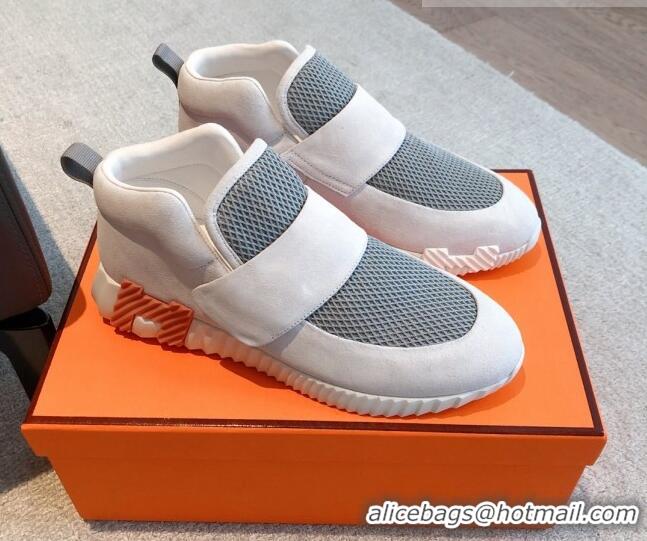 Fashion Hermes H Sneakers in Suede and Mesh White/Grey 918011