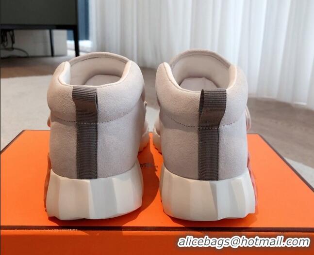 Fashion Hermes H Sneakers in Suede and Mesh White/Grey 918011