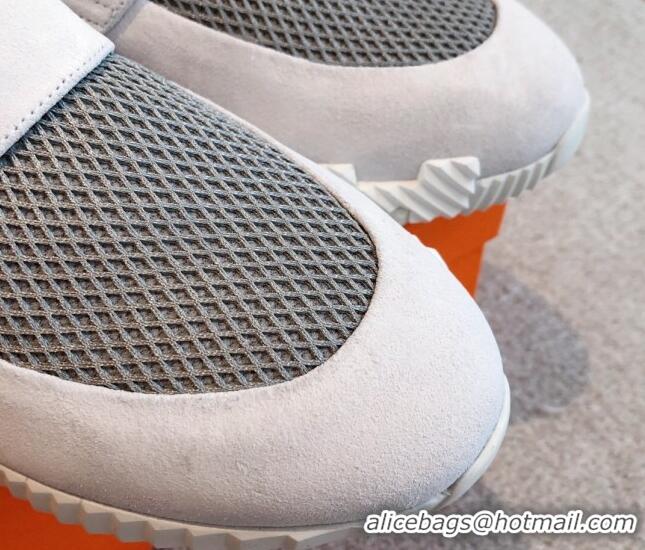 Fashion Hermes H Sneakers in Suede and Mesh White/Grey 918011