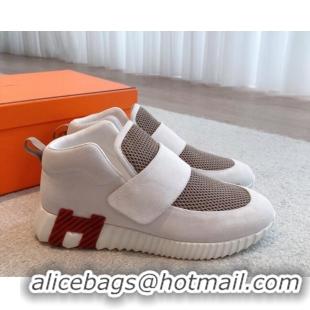 Buy Luxury Hermes H Sneakers in Suede and Mesh White/Khaki 918013