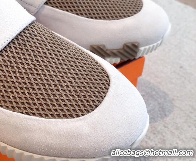 Buy Luxury Hermes H Sneakers in Suede and Mesh White/Khaki 918013