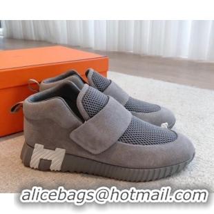 Buy Discount Hermes H Sneakers in Suede and Mesh Dark Grey 918014