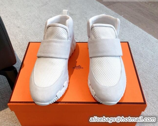 Purchase Hermes H Sneakers in Suede and Mesh Light Grey/White 918015