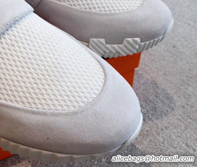 Purchase Hermes H Sneakers in Suede and Mesh Light Grey/White 918015