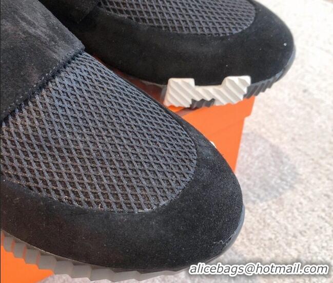 Top Design Hermes H Sneakers in Suede and Mesh Black 918016