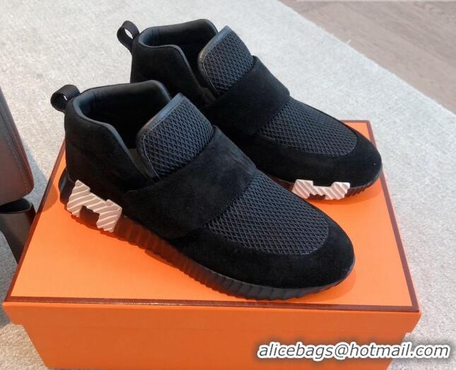 Top Design Hermes H Sneakers in Suede and Mesh Black 918016