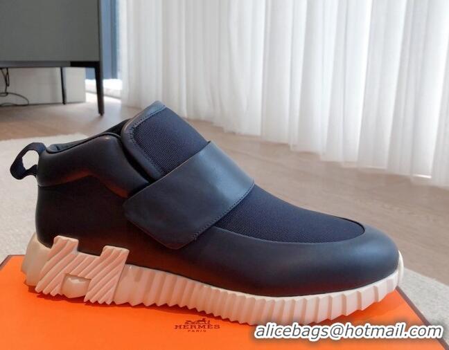 Grade Quality Hermes H Sneakers in Leather and Fabric Dark Blue 918019