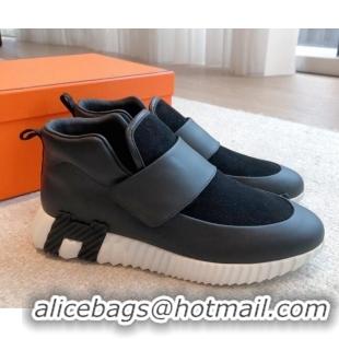 Low Price Hermes H Sneakers in Leather and Suede Black 918020