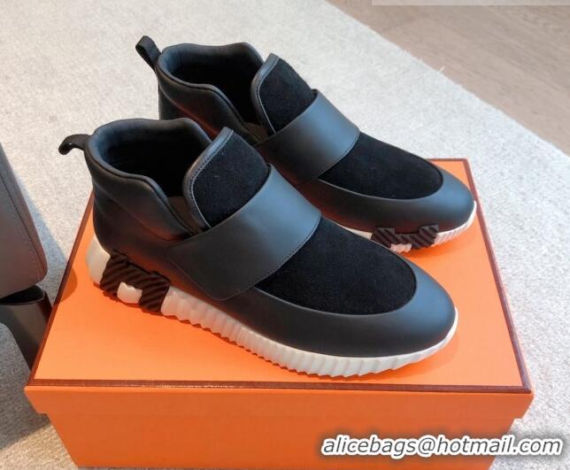 Low Price Hermes H Sneakers in Leather and Suede Black 918020