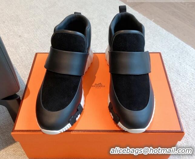 Low Price Hermes H Sneakers in Leather and Suede Black 918020