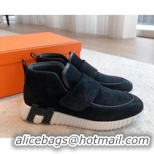 Stylish Hermes H Sneakers in Suede Black 918021