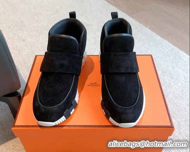 Stylish Hermes H Sneakers in Suede Black 918021