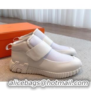 Good Looking Hermes H Sneakers in Leather and Fabric All White 918022